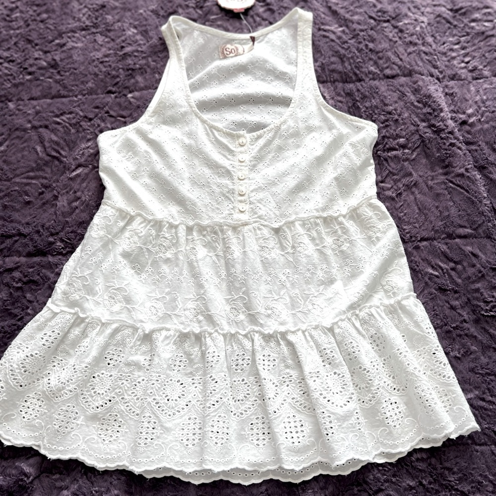SO White Embroidered Eyelet Tank Top
